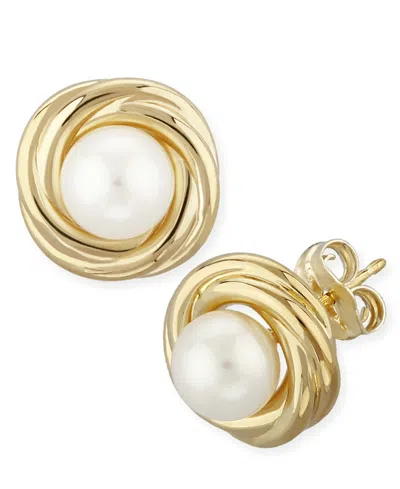 Macy's Cultured Freshwater Pearl (5mm) Love Knot Stud Earrings In 14k Gold