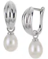 Macy's Cultured Freshwater Pearl (6-1/2-7mm) Charm Hoop Earrings In Sterling Silver In Silver