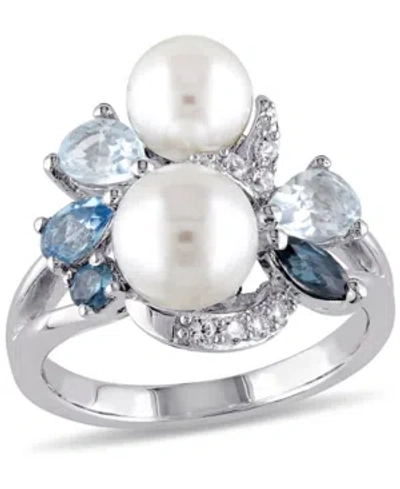 Macy's Cultured Freshwater Pearl (6-1/2 & 7-1/2mm) & Multicolor Topaz (1-1/2 Ct. T.w.) Ring In Sterling Sil In Silver