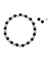 Macy's Cultured Freshwater Pearl (6-7mm) And 6mm Onyx Stretch Bracelet And Stud Set In Sterling Silver In Black