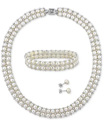 Macy's Cultured Freshwater Pearl (6-8mm) 3-pc. Set Double Row Strand Necklace, Stretch Bracelet & Stud Earr In White