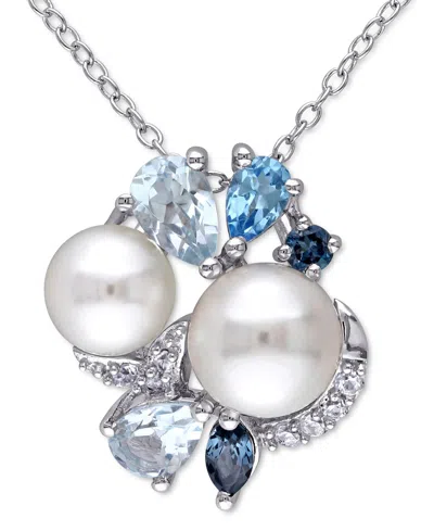 Macy's Cultured Freshwater Pearl (6-1/2 & 7-1/2mm) & Multi-gemstone (1-3/8 Ct. T.w.) Cluster 18" Pendant Ne