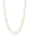 Macy's Cultured Freshwater Pearl (6.5-7mm) Paperclip & Curb Link 2-row Necklace In 14k Gold Over Sterling S In Gold Over Silver