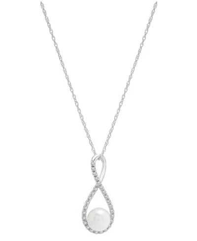 Macy's Cultured Freshwater Pearl (6mm) & Diamond (1/10 Ct. T.w.) Infinity 18" Pendant Necklace In 10k White In Transparent