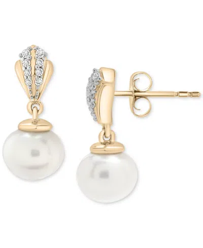 Macy's Cultured Freshwater Pearl (6mm) & Diamond (1/20 Ct. T.w.) Drop Earrings In 10k Gold In White