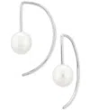 Macy's Cultured Freshwater Pearl (6mm) Threader Semi-circle Drop Earrings In 14k Gold In Metallic