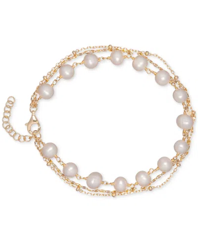 Macy's Cultured Freshwater Pearl (6mm) Triple-strand Bracelet In 18k Gold-plated Sterling Silver