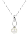Macy's Cultured Freshwater Pearl (7-1/2mm) & Lab-created White Sapphire Accent 18" Pendant Necklace In Ster In Sterling Silver