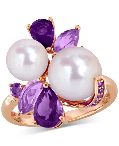 Macy's Cultured Freshwater Pearl (7-8.5mm), Amethyst (1-1/8 Ct. T.w.) & Rose De France (5/8 Ct. T.w.) Ring  In Purple