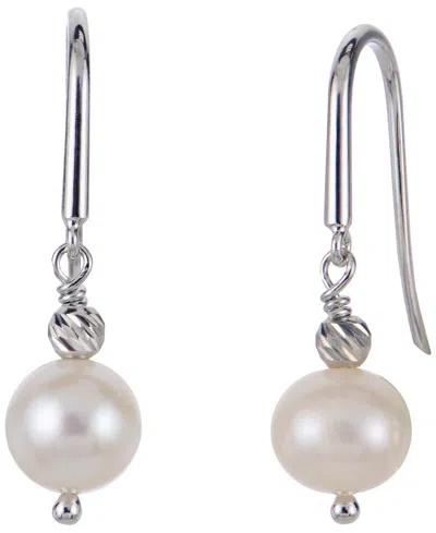 Macy's Cultured Freshwater Pearl (7-8mm) And Brilliance Beads Hook Earrings In Sterling Silver