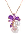 Macy's Cultured Freshwater Pearl (7 & 8-1/2mm) & Amethyst (5/8 Ct.t.w.) Cluster 18" Pendant Necklace In 18k In Purple