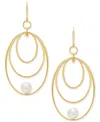 Macy's Cultured Freshwater Pearl (7.5-8mm) Oval Drop Earrings In 14k Gold Over Sterling Silver Made In Ital In Gold Over Silver
