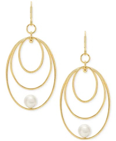 Macy's Cultured Freshwater Pearl (7.5-8mm) Oval Drop Earrings In 14k Gold Over Sterling Silver Made In Ital In Gold Over Silver