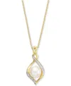 Macy's Cultured Freshwater Pearl (7mm) & Cubic Zirconia Infinity Twist 18" Pendant Necklace In 14k Two-tone In Gold Over Sterling Silver