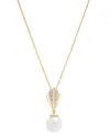 Macy's Cultured Freshwater Pearl (7mm) & Diamond (1/20 Ct. T.w.) 18" Pendant Necklace In 10k Gold In Yellow