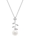 Macy's Cultured Freshwater Pearl (7mm) & Diamond (1/20 Ct. T.w.) Vine 18" Pendant Necklace In Sterling Silv In Silver