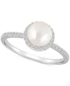 Macy's Cultured Freshwater Pearl (7mm) & Lab-grown White Sapphire (1/5 Ct. T.w.) Halo Ring In 10k White Gol In Pearl