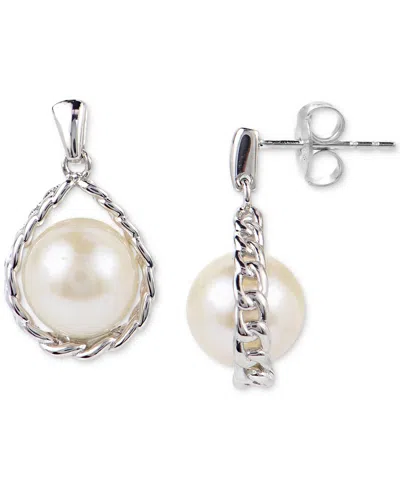 Macy's Cultured Freshwater Pearl (7mm) Chain Drop Earrings In Sterling Silver