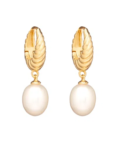 Macy's Cultured Freshwater Pearl (7x9mm) Huggie Hoop Earrings In 18k Gold Over Sterling Silver
