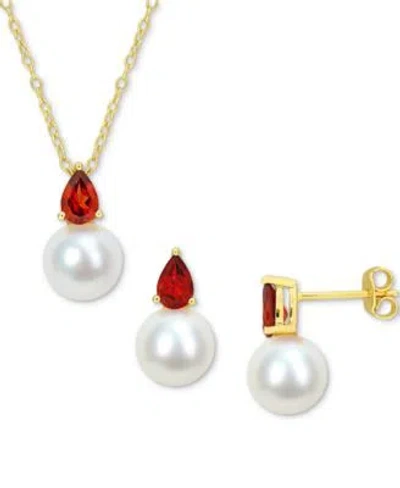 Macy's Cultured Freshwater Pearl 8 1 2mm Birthstone Pendant Necklace Stud Earrings Collection In 18k Gold P In August,peridot