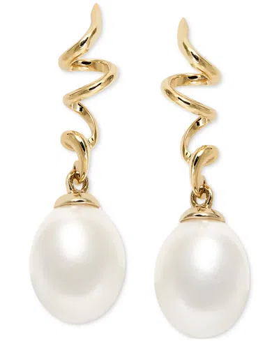 Macy's Cultured Freshwater Pearl (8-1/2 X 7-1/2mm) Spiral Drop Earrings In 10k Gold