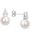 Macy's Cultured Freshwater Pearl (8-1/2mm) And Birthstone Stud Earrings In 18k Gold-plated Sterling Silver, In April,white Sapphire