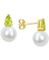 Macy's Cultured Freshwater Pearl (8-1/2mm) And Birthstone Stud Earrings In 18k Gold-plated Sterling Silver, In August,peridot