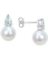 Macy's Cultured Freshwater Pearl (8-1/2mm) And Birthstone Stud Earrings In 18k Gold-plated Sterling Silver, In March,aquamarine