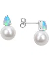 Macy's Cultured Freshwater Pearl (8-1/2mm) And Birthstone Stud Earrings In 18k Gold-plated Sterling Silver, In October,opal