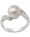 Macy's Cultured Freshwater Pearl (8-1/2mm) & Diamond (1/20 Ct. T.w.) Swirl Ring In Sterling Silver In Silver