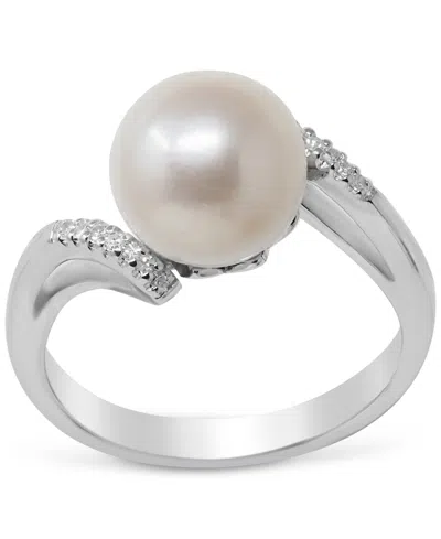 Macy's Cultured Freshwater Pearl (8-1/2mm) & Diamond (1/20 Ct. T.w.) Swirl Ring In Sterling Silver