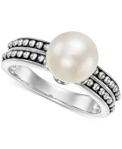 Macy's Cultured Freshwater Pearl (8-1/2mm) Beaded Double Ring In Sterling Silver