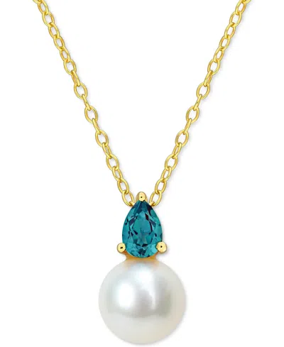 Macy's Cultured Freshwater Pearl (8-1/2mm) Birthstone 18" Pendant Necklace In 18k Gold-plated Sterling Silv In June,alexandrite