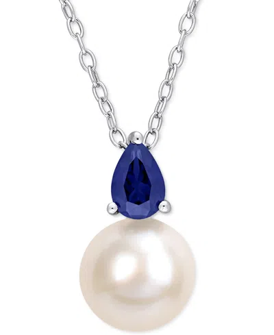 Macy's Cultured Freshwater Pearl (8-1/2mm) Birthstone 18" Pendant Necklace In 18k Gold-plated Sterling Silv In September,blue Sapphire