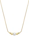 Macy's Cultured Freshwater Pearl (8-1/4mm) & Cubic Zirconia 18" Collar Necklace In 14k Gold-plated Sterling In Gold Over Sterling Silver