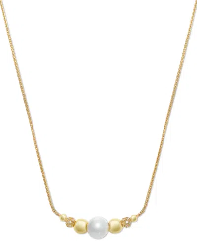 Macy's Cultured Freshwater Pearl (8-1/4mm) & Cubic Zirconia 18" Collar Necklace In 14k Gold-plated Sterling In Gold Over Sterling Silver