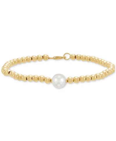 Macy's Cultured Freshwater Pearl (8-8.5mm) & Bead Bracelet In 14k Yellow Gold