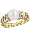 Macy's Cultured Freshwater Pearl (8-8.5mm) & Diamond (1/6 Ct. T.w.) Ring In 10k Yellow Gold In Gold