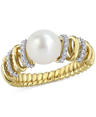 Macy's Cultured Freshwater Pearl (8-8.5mm) & Diamond (1/6 Ct. T.w.) Ring In 10k Yellow Gold