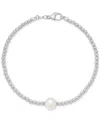 Macy's Cultured Freshwater Pearl (8-8.5mm) Beaded Bracelet In 14k Gold Over Sterling Silver Made In Italy In Silver