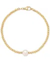 Macy's Cultured Freshwater Pearl (8-8.5mm) Beaded Bracelet In 14k Gold Over Sterling Silver Made In Italy In Gold Over Silver