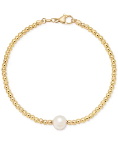 Macy's Cultured Freshwater Pearl (8-8.5mm) Beaded Bracelet In 14k Gold Over Sterling Silver Made In Italy In Gold Over Silver