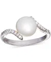 Macy's Cultured Freshwater Pearl (8mm) & Cubic Zirconia Bypass Swirl Ring In Sterling Silver