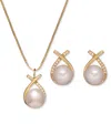 Macy's Cultured Freshwater Pearl (8mm) & Cubic Zirconia Crisscross Pendant Necklace & Drop Earrings Set In 