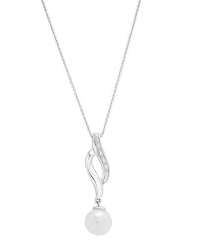 Macy's Cultured Freshwater Pearl (8mm) & Diamond Accent Swirl 18" Pendant Necklace In Sterling Silver In Transparent
