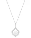 Macy's Cultured Freshwater Pearl (8mm) & Lab Grown White Sapphire (1 Ct. T.w.) 18" Pendant Necklace In Ster
