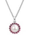 Macy's Cultured Freshwater Pearl (8mm) & Ruby (1/3 Ct. T.w.) 18" Pendant Necklace In Sterling Silver In Metallic