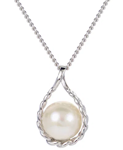 Macy's Cultured Freshwater Pearl (8mm) Chain Link 18" Pendant Necklace In Sterling Silver