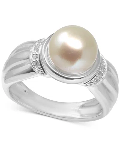 Macy's Cultured Freshwater Pearl (9-1/2mm) & Diamond (1/20 Ct. T.w.) Ring In Sterling Silver