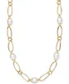 Macy's Cultured Freshwater Pearl (9-3/4 X 10-3/4mm) Oval Link 18" Collar Necklace In 14k Gold-plated Sterli In Gold Over Sterling Silver